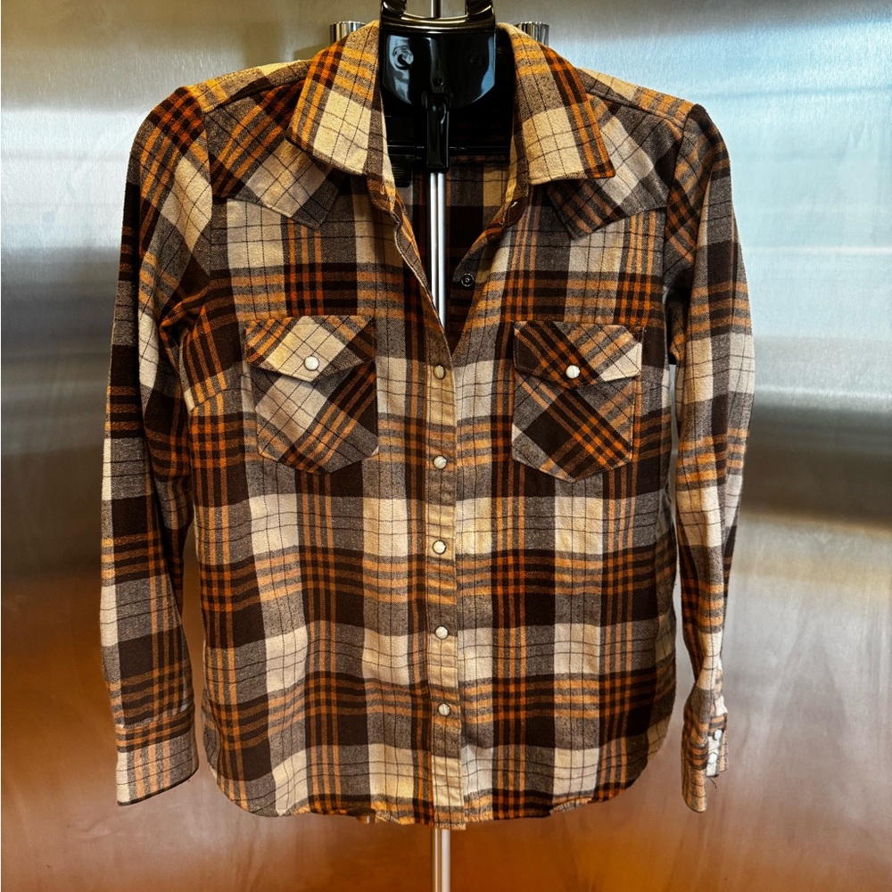 Plaid Button Down Shirt - Brown and Cream